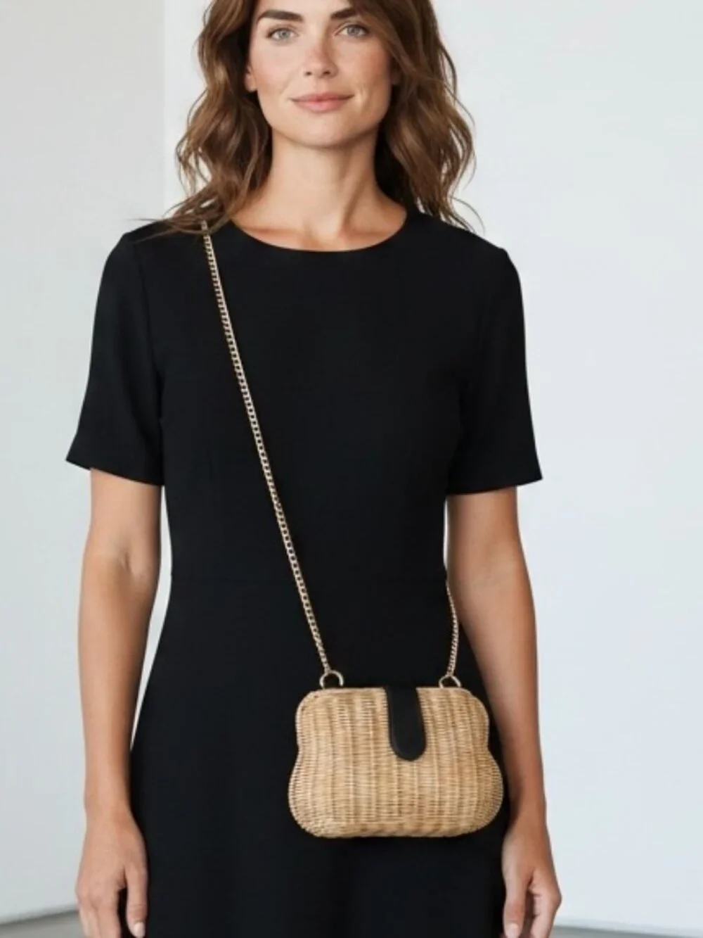 A New Day Clam Shell Ratan Crossbody purse / clutch